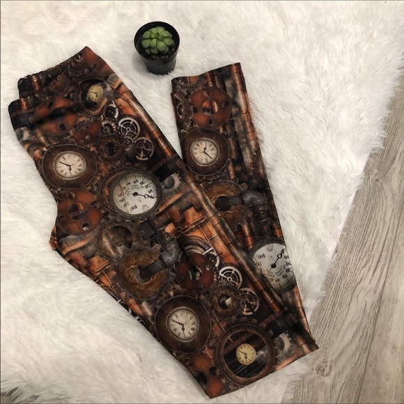 Goldsheep Clock Print Leggings Size Small - Picture 2 of 5